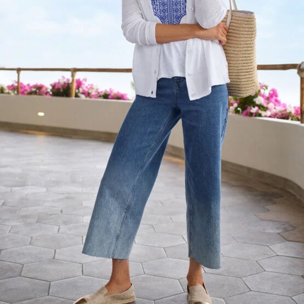 TALBOTS WIDE LEG CROP JEANS - HOFFMAN WASH - Picture 1 of 16